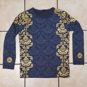 Hip Hop Blue Gold Medusa Head Greek Pattern NIGHT CLUB Long Sleeve Tee T Shirt